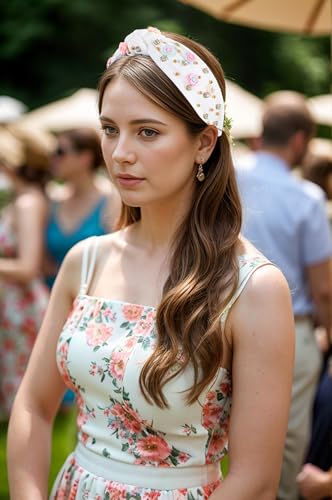 B-White Floral Knotted Headband for Women | Sparkly Beaded Hair Accessory