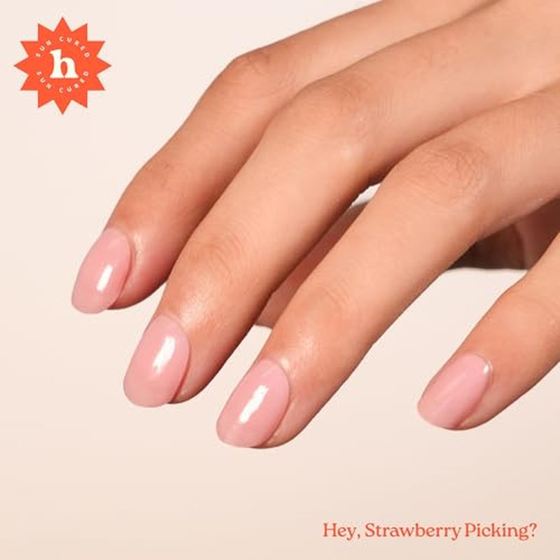 Heyhae Semi Cured Gel Nail Strips | No LED Lamp Needed | Solid, Pink, Spring | Easy Apply & Remove, Salon Quality | Includes 28 Strips, 1 Prep Pads, Nail File & Wooden stick - Hey, Strawberry Picking?