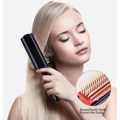 NuAngela 9 Rows Hair Brush for Styling & Detangling - Easy Clean & Portable