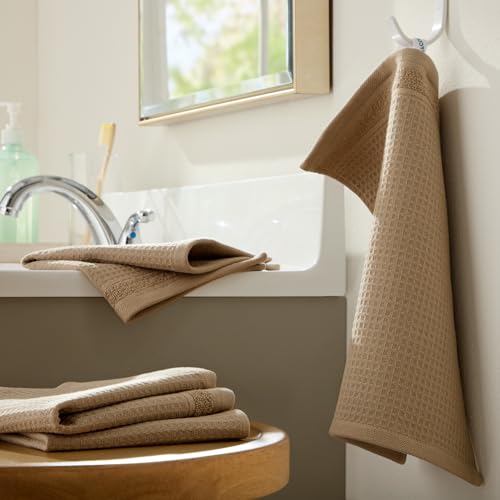 Taupe 4-Piece Cotton Waffle Woven Terry Stripe Washcloth Set, 13x13"