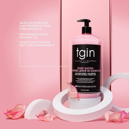 tgin Rose Water Smoothing Leave-In Conditioner for Curly Hair, 13 Ounce