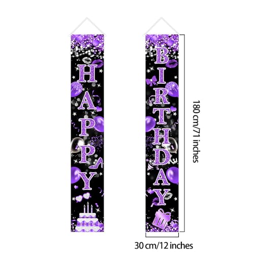 Purple Happy Birthday Banner Set - Glittery Porch Signs for Parties