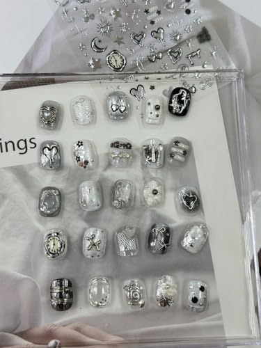 NBNTGH Silver Heart & Star Nail Art Stickers with Metal 5D Embossed Decals - Color02