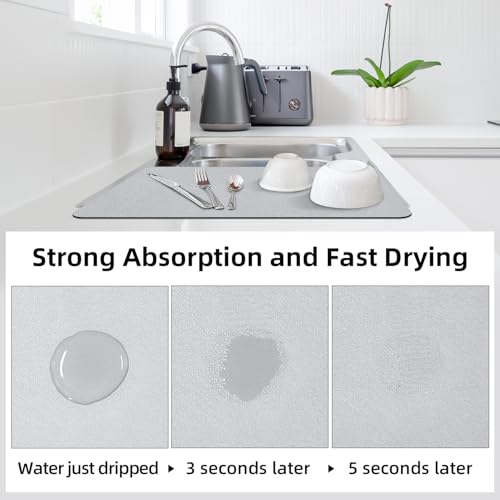 LOPNUR Small Dish Drying Mat, 18"x16", Light Grey - Super Absorbent & Quick-Drying