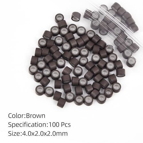 4mm Silicone Lined Hair Extension Beads - 100 Pcs Brown
