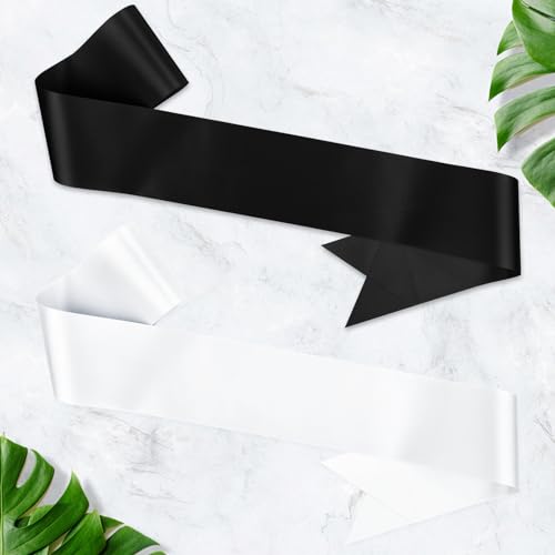White & Black Customizable Satin Sash 71.65in Bride Graduation Prom Party