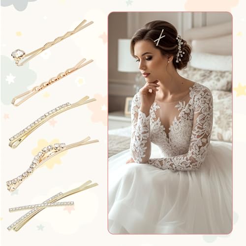 16pcs Rhinestone Hair Pins for Women Gold Hair Clips Bridal & Party Accessories