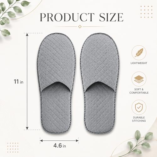 Disposable Travel Slippers 18 Pairs - Soft Hotel & Spa Guest Footwear, Individually Wrapped, Gray, 11x4.6 Inches