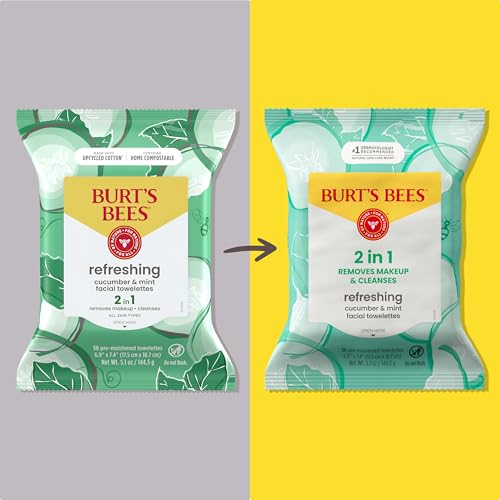 Burt's Bees Cucumber & Mint Facial Towelettes, 30 Ct - 100% Plant-Based