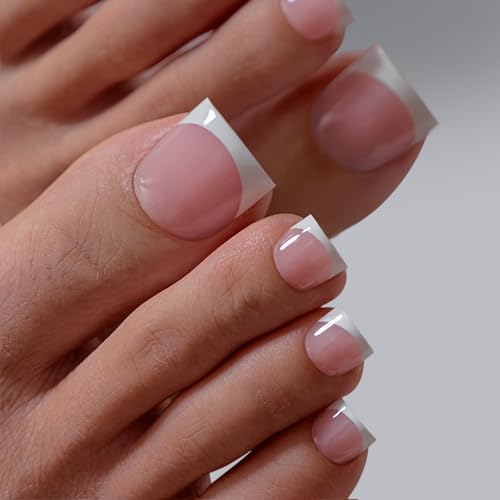 BTArtbox Press On Toenails, Ma'am Sharp Square Pink French Tip, 30Ct