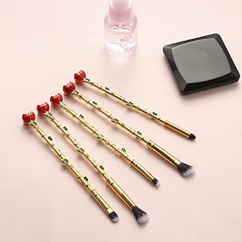 Winvin 5 Pcs Beauty Eye Shadow Makeup Brushes Set with Gift Bag (Gold) for Daily Makeup