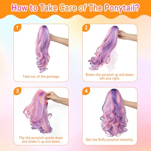 SEIKEA 18" Wavy Curly Claw Clip Ponytail Extension - Colorful Hairpiece