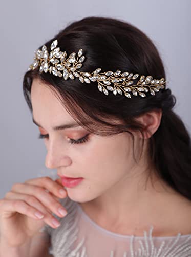 JWICOS Red Silver Bridal Headband Hair Vine for Weddings