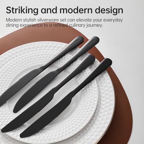 Set of 6 Stainless Steel Butter Knives - 9 Inch Black Silverware