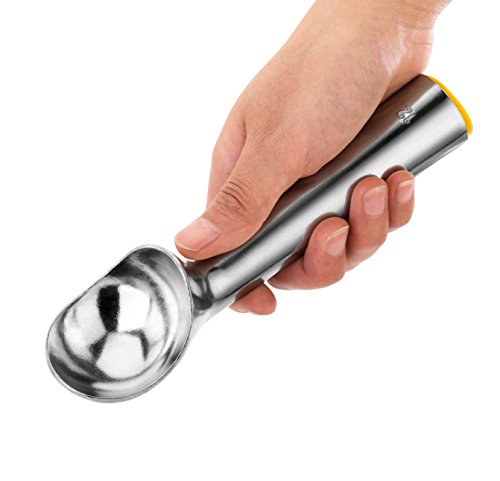 Commercial Ice Cream Scoop - Size 12, 3 oz Aluminum with Yellow Handle