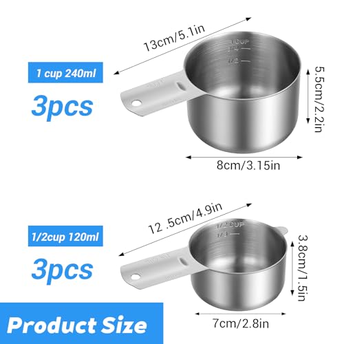 Stainless Steel Measuring Cup Set - 6 Pcs with Etched Measurements