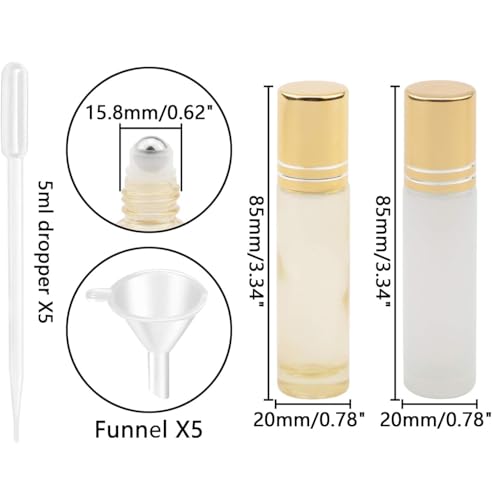 Kesell 10ml Glass Roller Bottles - 10-Pack Pearl White & Gold
