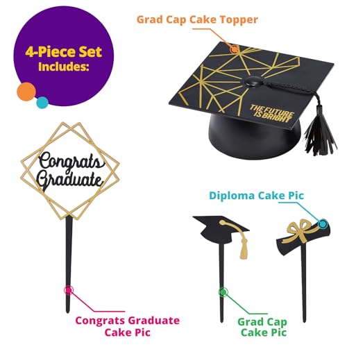Graduation Cake Topper Set - The Future Is Bright, 4 Pieces