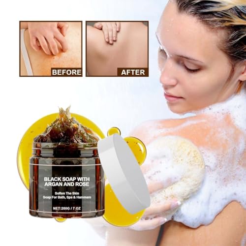 Moroccan Black Soap with Argan & Rose - Exfoliating & Moisturizing (2 Pack)