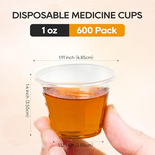 Turbo Bee 1 oz Disposable Medicine Cups - 600 Pack, Clear Measuring Cups