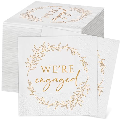 Kosiz 100 Pack Engagement Napkins - 3-Ply Disposable Cocktail Napkins for Weddings & Parties, 4.5 x 4.5 Inch