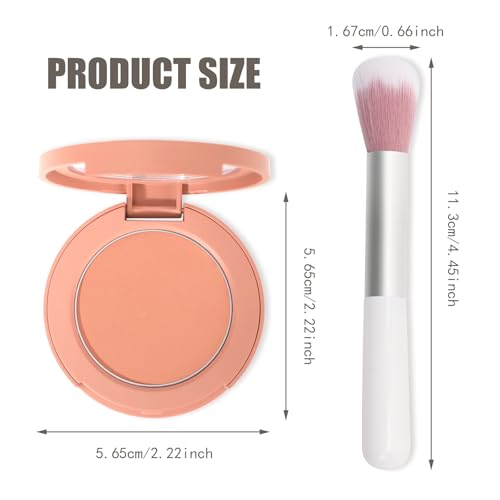 Peach Orange Matte Powder Blush Palette with Brush - Lightweight & Blendable