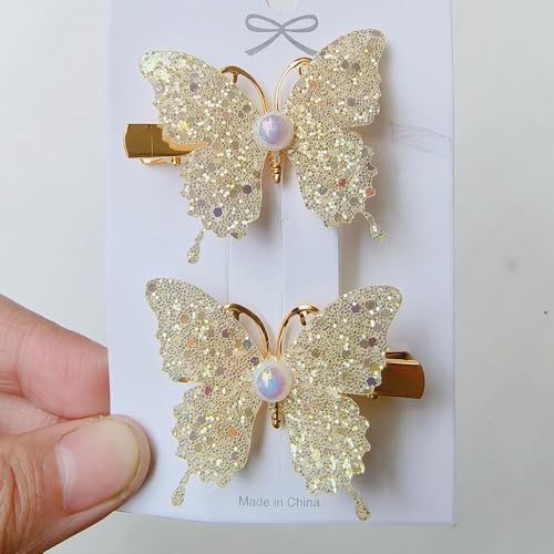 YYKITCHEN 10-Piece Glitter Pink Butterfly Hair Clips Set - Sparkly Hair Accessories for Women & Girls, Trendy Spring Party & Daily Use, Gift Box Included (A)