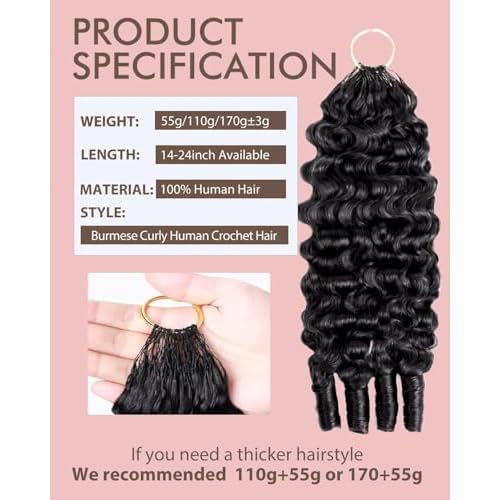 Human Crochet Hair for Black Women, 18 Inch Feather Human Hair Crochet Extensions 55g 40 Strands, Miracle Knots Hair Bundles, Soft Lightweight Burmese Curly Texture for Protective Styles