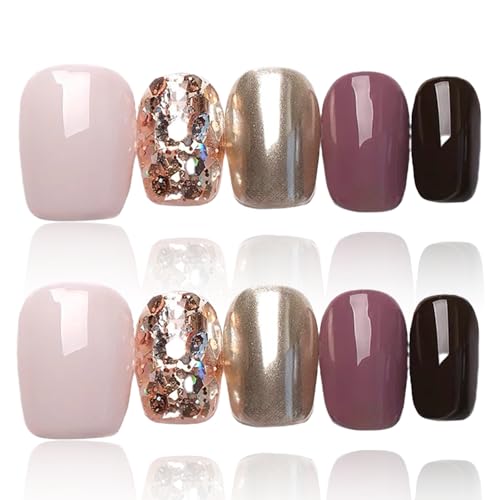 COOLYOUNG 25PC Short Glitter Fake Nails Reusable Soft Gel Acrylic Mix - Fit All / Sweet Edgy Glitter