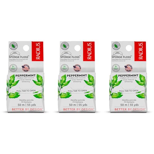 RADIUS Vegan Dental Floss - Peppermint, 55 Yards, Pack of 3