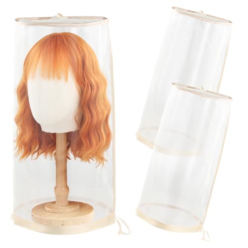 2PCS Light Golden Mesh Wig Storage Bags with Drawstring - Dust-Free & Travel-Friendly