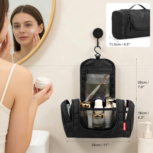 Water-Resistant Hanging Toiletry Bag with Multiple Compartments - Black