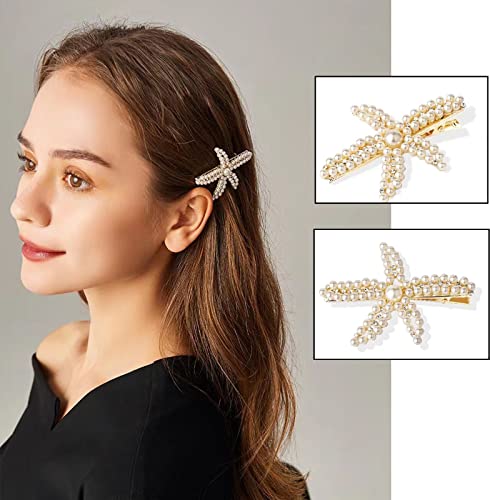 8Pcs Starfish Seashell Hair Clips with Pearls & Rhinestones - Bridal Wedding Hair Accessories