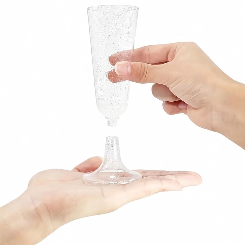 25 Pack Silver Glitter Disposable Champagne Flutes - 5.5oz