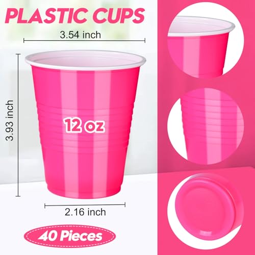 Vumdua 12 oz Pink Disposable Party Cups - Pack of 40 for Events