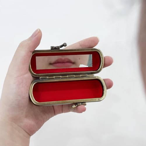 MIAO JIN Apricot & White Lipstick Case with Mirror - Portable Makeup Holder