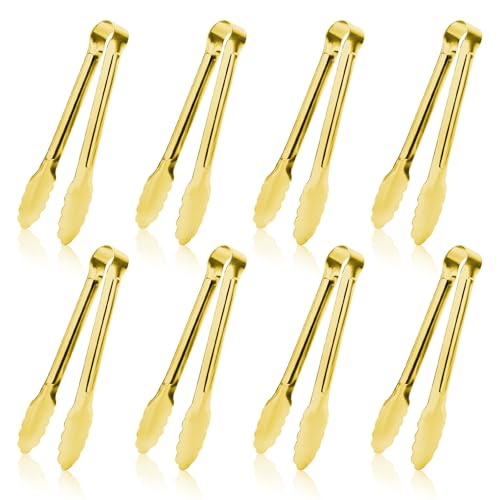 7-Inch Gold Stainless Steel Serving Tongs - Set of 8