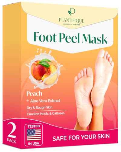 PLANTIFIQUE Peach Foot Peeling Mask - 2 Pairs, Exfoliating for Soft Feet