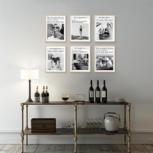 Retro New York Newspaper Wall Art Set - 6 Unframed 8x10 Prints