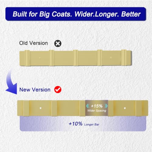 Bntuk Wall-Mounted Coat Rack with 5 Hooks - Heavy Duty Gold Organizer