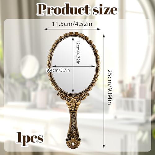 Elegant Vintage Handheld Makeup Mirror with Handle - Portable Design