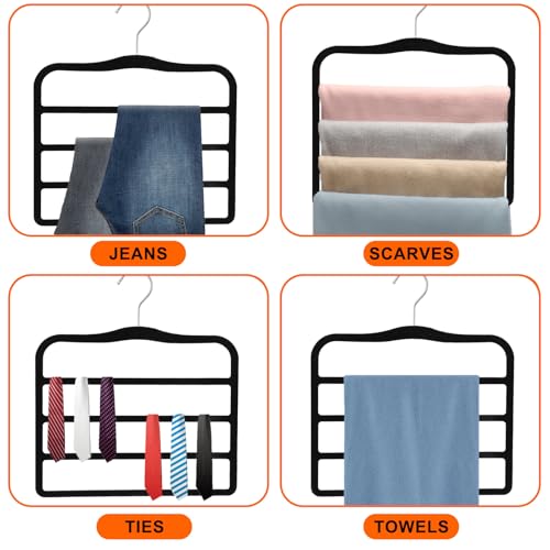 2-Pack Velvet Multi-Layer Pants Hangers - Space Saving Closet Organizers