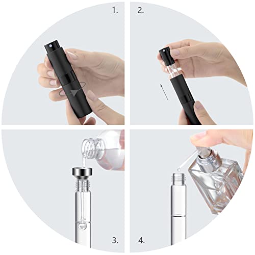 Lil Ray Black & Silver 8ml Portable Refillable Perfume Atomizer Spray Bottle (4 Pack)