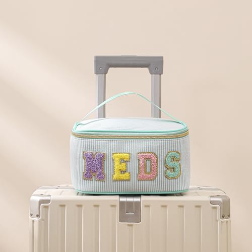 Personalized Seersucker Medicine Bag with Chenille Letters, Travel Organizer