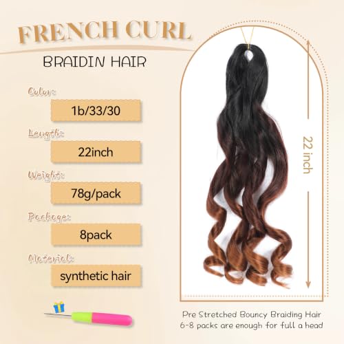 22 Inch French Curl Loose Wavy Braiding Hair - 7 Packs 1B/33/30