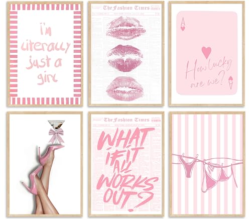 Retro Y2K Pink Wall Art Set - 6 Vintage Posters for Girly Rooms