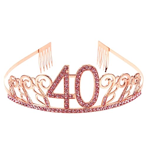 FRCOLOR 40th Birthday Tiara Rhinestone Crown Hair Comb Party Headband for Women - Elegant Queen Princess Accessory (Variation PIC 1)