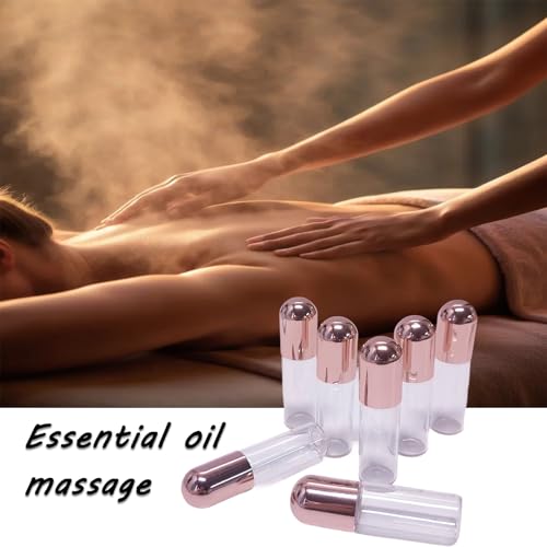 Clear Glass Essential Oil Roller Bottles 5ml Pack with Rose Gold Caps, Mini Refill Vials