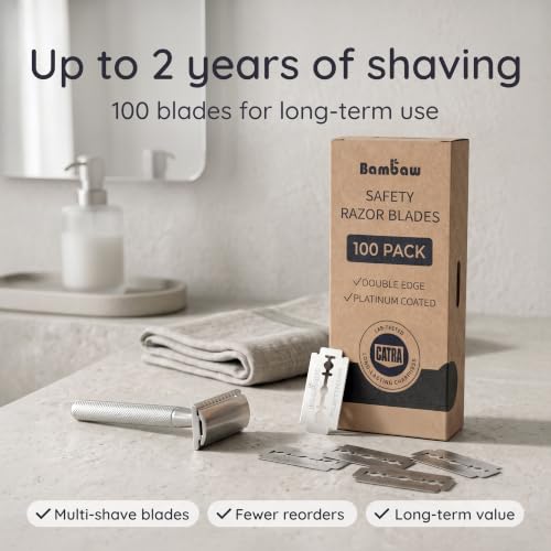 Bambaw Double Edge Safety Razor Blades 100 Pack - Platinum Stainless Steel Replacement Blades for Smooth, Precise Shave