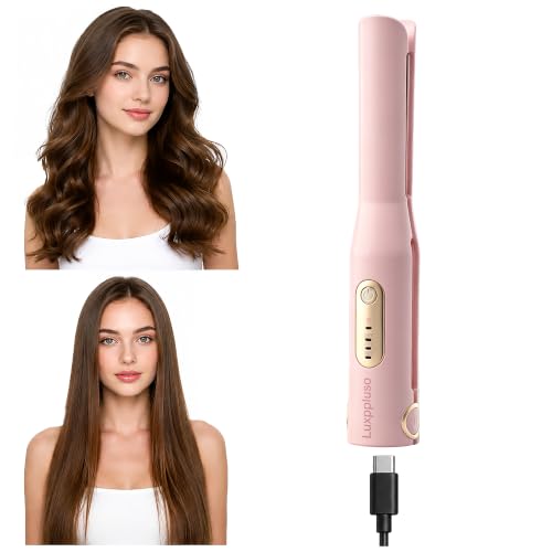 Cordless 2-in-1 Hair Straightener and Curling Iron - Portable USB-C Rechargeable Styler